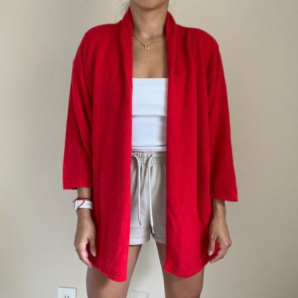 Vintage Liz Clairborne Lambswool Angora Rabbit Hair Red Open Cardigan Sweater - Picture 1 of 11